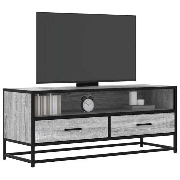 Gossi dulap tv, gri sonoma, 100x34,5x40 cm, lemn prelucrat si metal