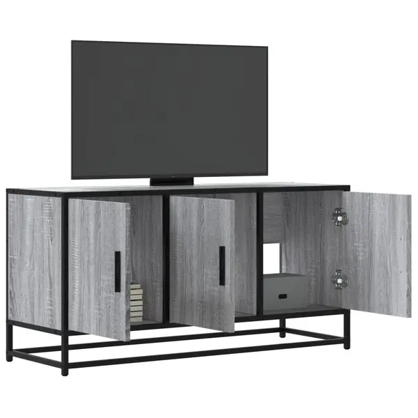 Gossi dulap tv gri sonoma, 100x35x50 cm lemn prelucrat si metal