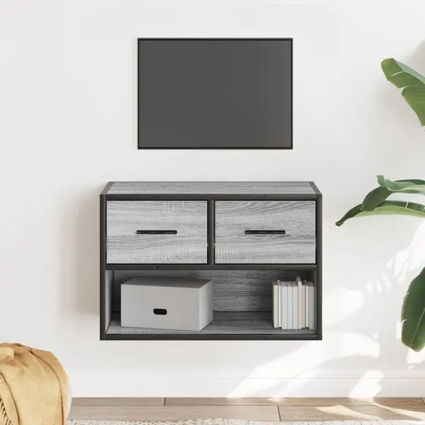 Gossi dulap tv, gri sonoma, 60x31x39,5 cm, lemn prelucrat si metal