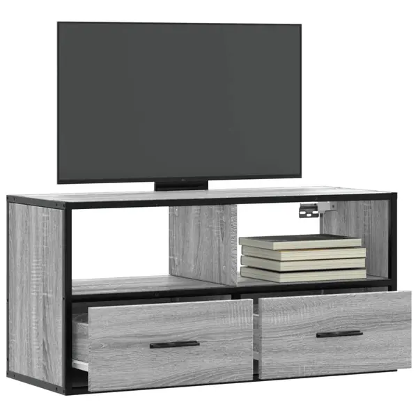 Gossi dulap tv, gri sonoma, 80x31x39,5 cm, lemn prelucrat si metal