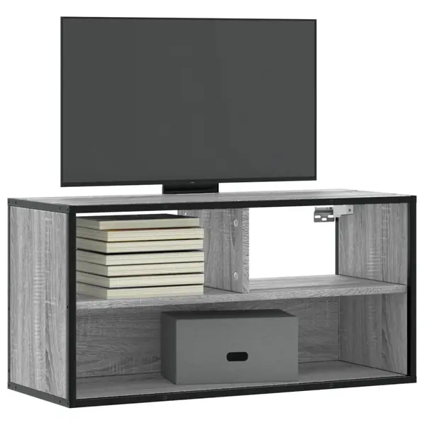 Gossi dulap tv, gri sonoma, 80x31x39,5 cm, lemn prelucrat si metal
