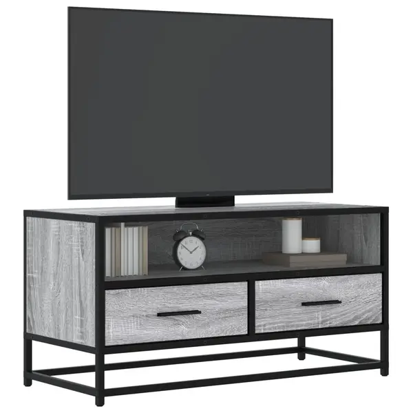 Gossi dulap tv, gri sonoma, 80x34,5x40 cm, lemn prelucrat si metal