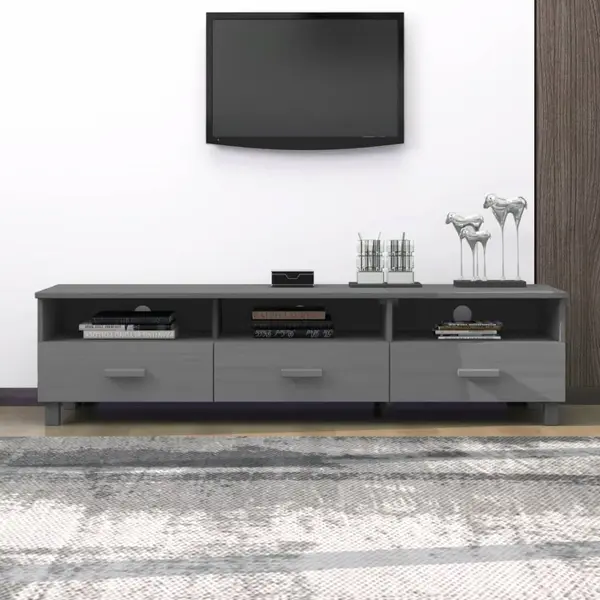 Gossi dulap tv „hamar”, gri inchis, 158x40x40 cm, lemn masiv de pin
