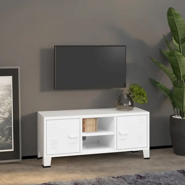 Gossi dulap tv industrial, alb, 105x35x42 cm, metal