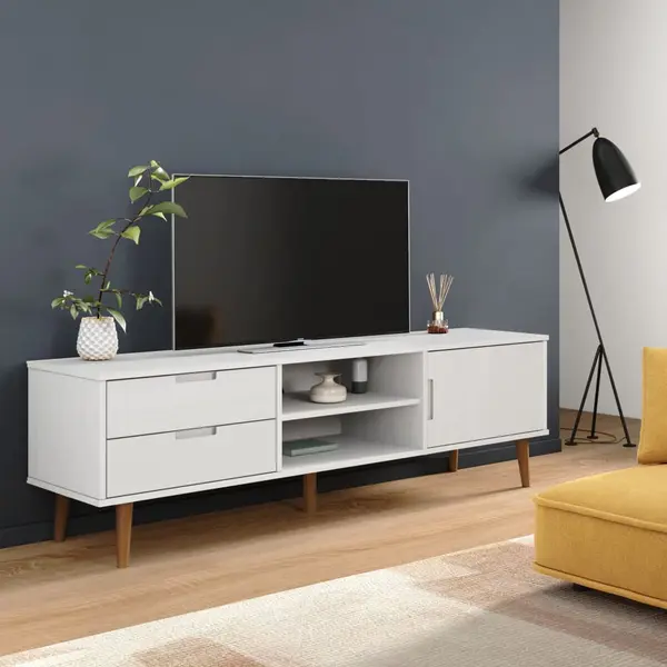 Gossi dulap tv „molde” alb, 158x40x49 cm, lemn masiv de pin