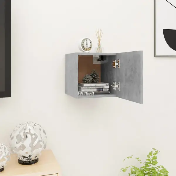 Gossi dulap tv montaj pe perete, gri beton, 30,5x30x30 cm