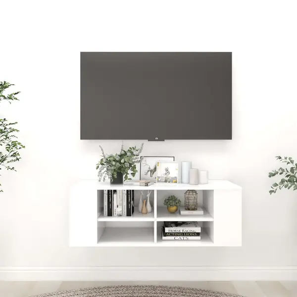 Gossi dulap tv montat pe perete, alb, 102x35x35 cm, lemn prelucrat