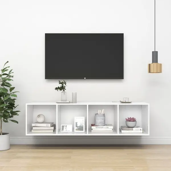 Gossi dulap tv montat pe perete, alb, 37x37x142,5 cm, pal