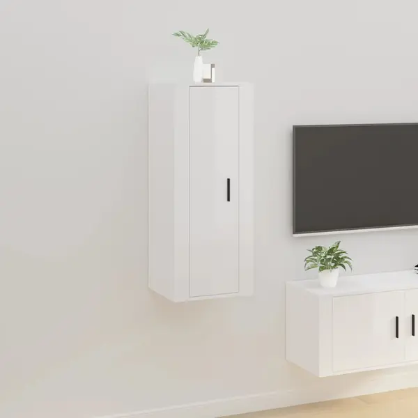 Gossi dulap tv montat pe perete, alb extralucios, 40x34,5x100 cm