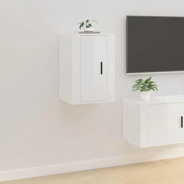 Gossi dulap tv montat pe perete, alb extralucios, 40x34,5x60 cm