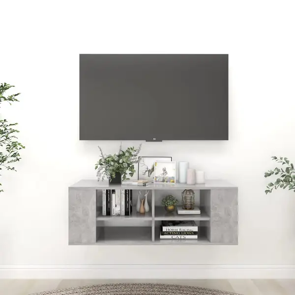 Gossi dulap tv montat pe perete, gri beton, 102x35x35 cm, pal
