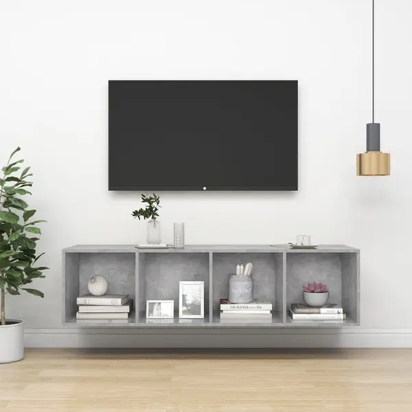 Gossi dulap tv montat pe perete, gri beton, 37x37x142,5 cm, pal