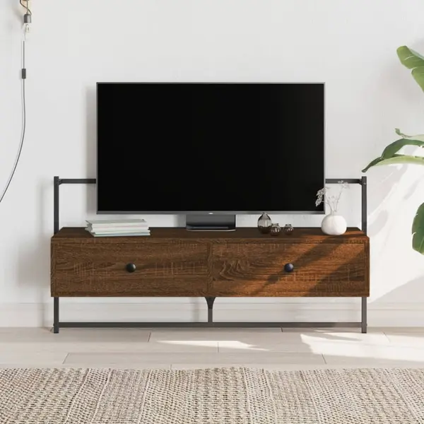 Gossi dulap tv montat pe perete, stejar maro, 100,5x30x51 cm, lemn