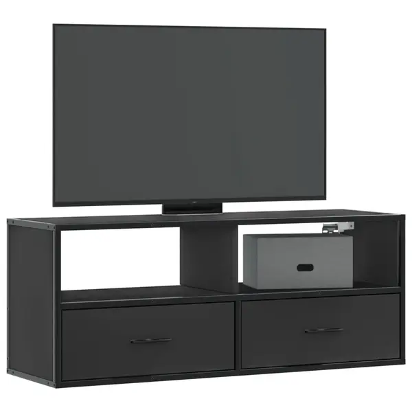 Gossi dulap tv, negru, 100x31x39,5 cm, lemn prelucrat si metal