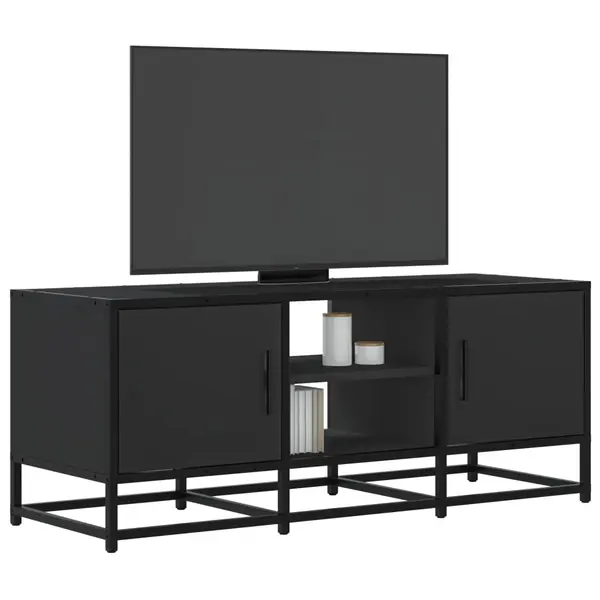 Gossi dulap tv, negru, 100x35x41 cm, lemn prelucrat si metal
