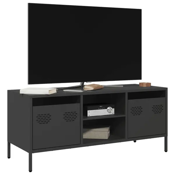 Gossi dulap tv, negru, 101,5x39x43,5 cm, otel laminat la rece
