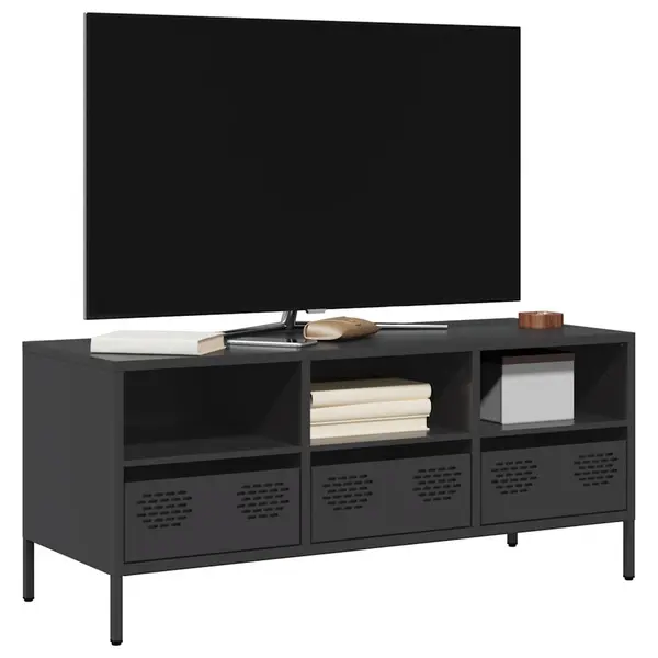 Gossi dulap tv, negru, 101,5x39x43,5 cm, otel laminat la rece