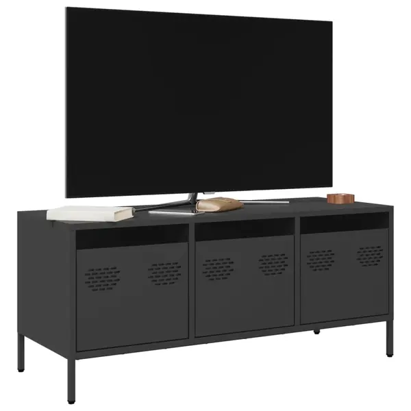 Gossi dulap tv, negru, 101,5x39x43,5 cm, otel laminat la rece