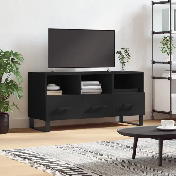 Gossi dulap tv, negru, 102x36x50 cm, lemn prelucrat