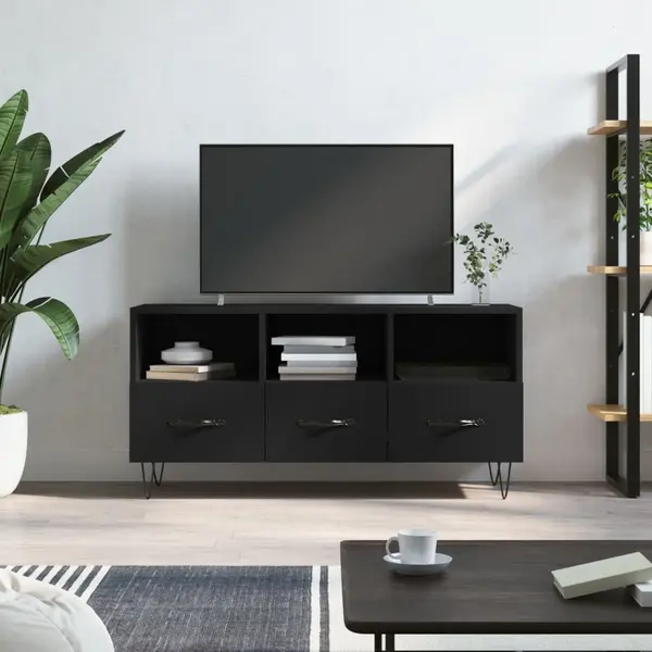 Gossi dulap tv, negru, 102x36x50 cm, lemn prelucrat