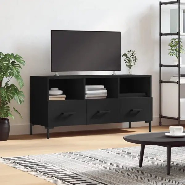 Gossi dulap tv, negru, 102x36x50 cm, lemn prelucrat