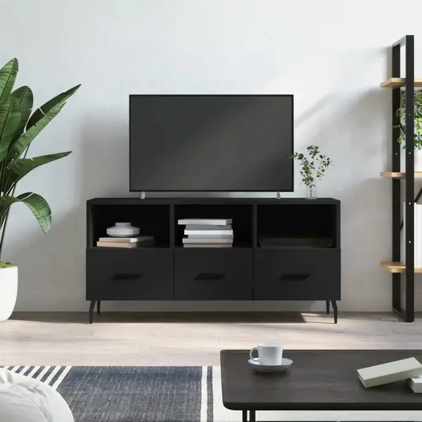 Gossi dulap tv, negru, 102x36x50 cm, lemn prelucrat