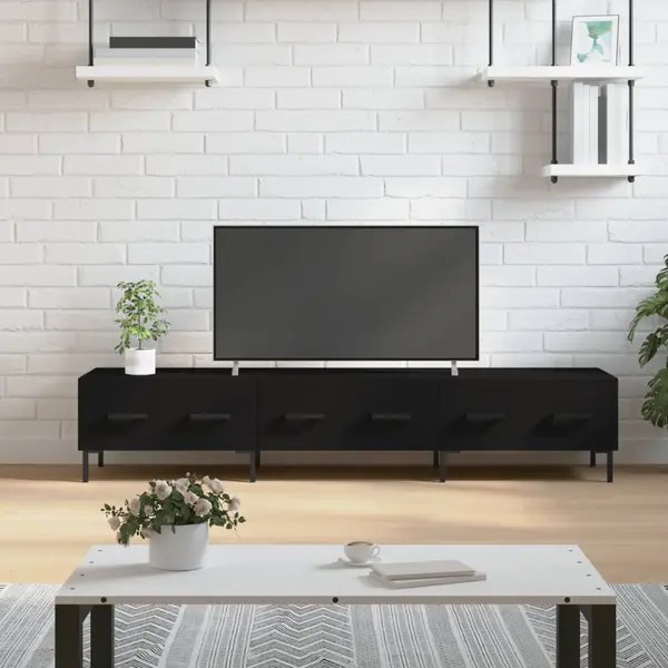 Gossi dulap tv, negru, 150x36x30 cm, lemn prelucrat