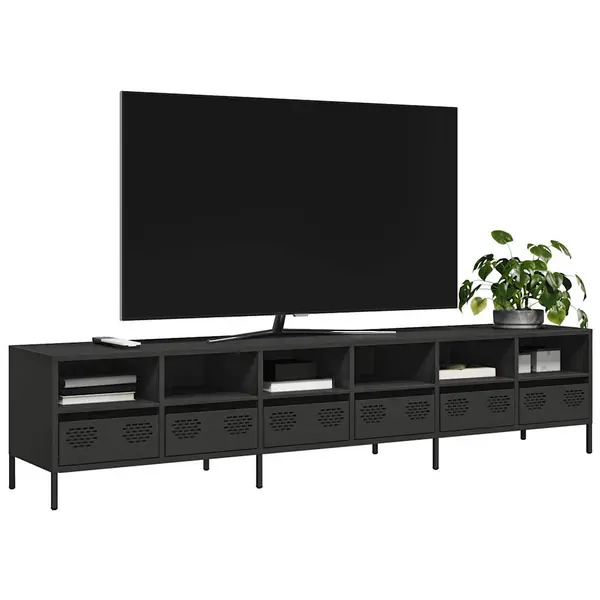 Gossi dulap tv, negru, 202x39x43,5 cm, otel laminat la rece