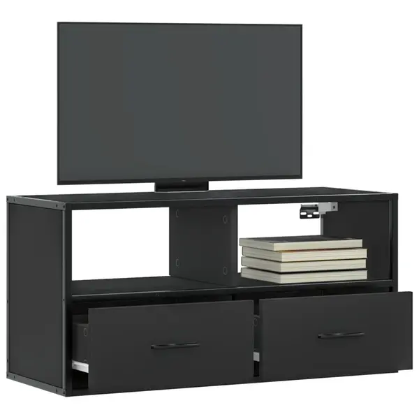 Gossi dulap tv, negru, 80x31x39,5 cm, lemn prelucrat si metal