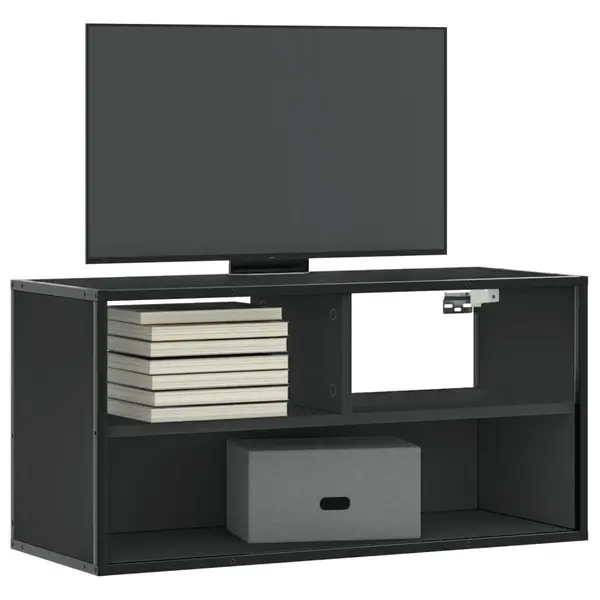 Gossi dulap tv, negru, 80x31x39,5 cm, lemn prelucrat si metal