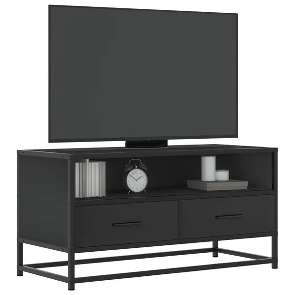 Gossi dulap tv, negru, 80x34,5x40 cm, lemn prelucrat si metal