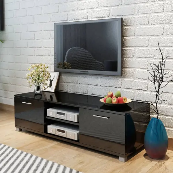 Gossi dulap tv, negru extralucios, 120 x 40,5 x 35 cm