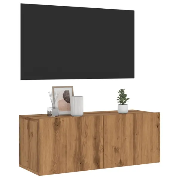 Gossi dulap tv perete, stejar artizanal, 80x30x30 cm, lemn prelucrat