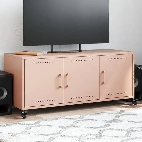 Gossi dulap tv, roz, 100,5x39x43,5 cm, otel laminat la rece