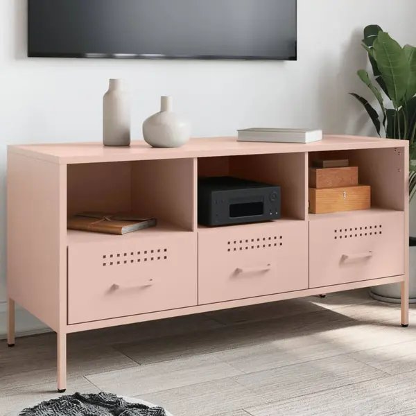 Gossi dulap tv, roz, 100,5x39x50,5 cm, otel laminat la rece