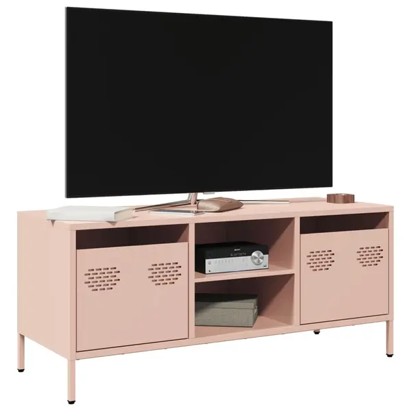 Gossi dulap tv, roz, 101,5x39x43,5 cm, otel laminat la rece