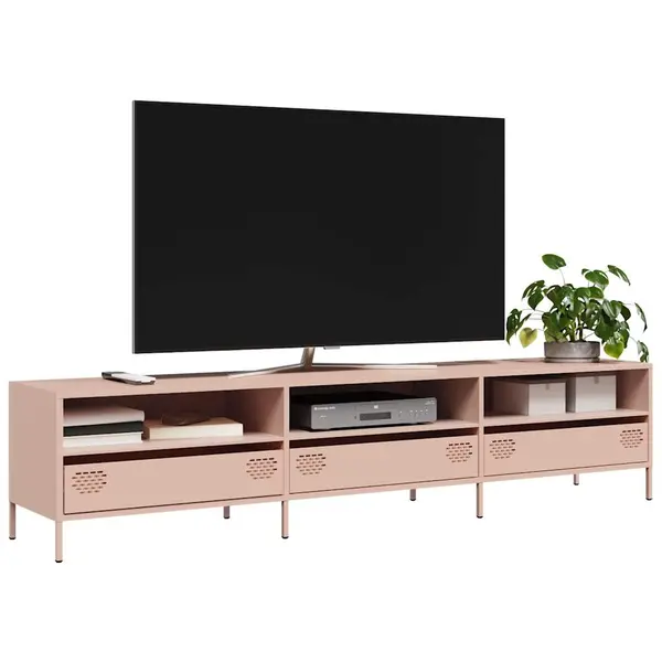 Gossi dulap tv, roz, 202x39x43,5 cm, otel laminat la rece