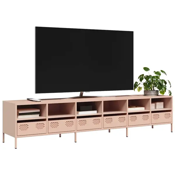 Gossi dulap tv, roz, 202x39x43,5 cm, otel laminat la rece