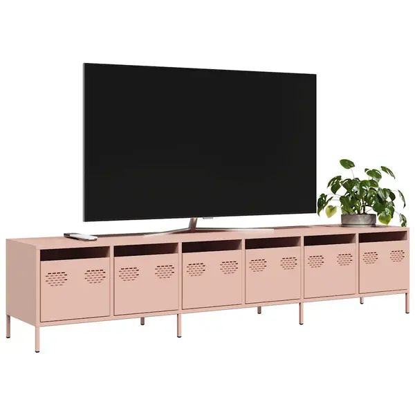 Gossi dulap tv, roz, 202x39x43,5 cm, otel laminat la rece