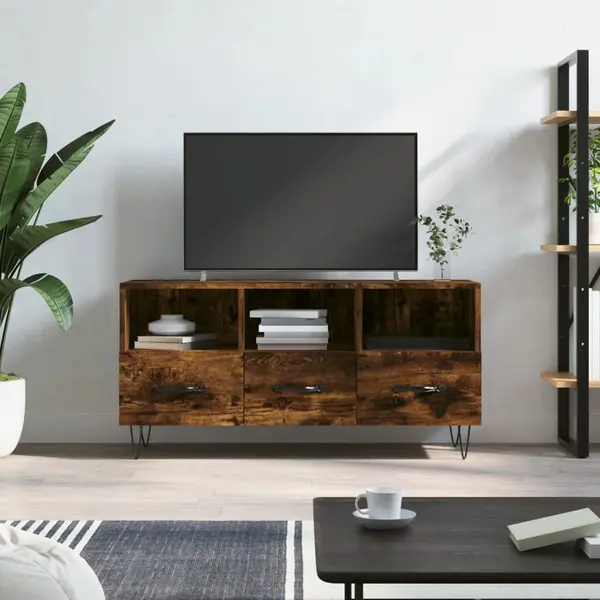 Gossi dulap tv stejar afumat, 102x36x50 cm, lemn prelucrat