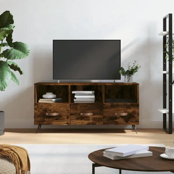 Gossi dulap tv stejar afumat, 102x36x50 cm, lemn prelucrat