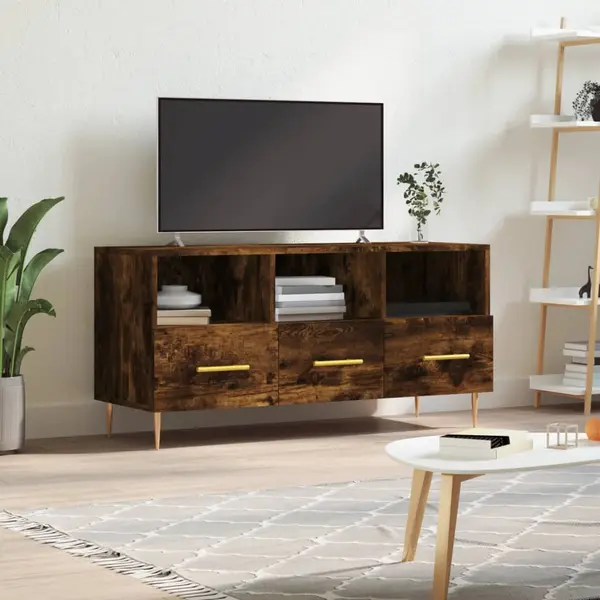 Gossi dulap tv stejar afumat, 102x36x50 cm, lemn prelucrat
