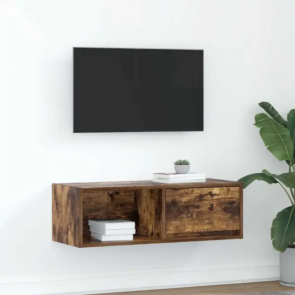 Gossi dulap tv stejar afumat 80x31x25,5 cm din lemn de prelucrare