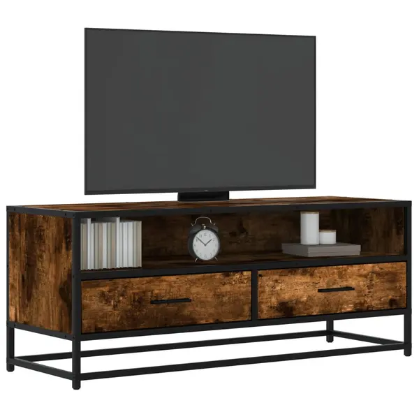 Gossi dulap tv stejar fumuriu, 100x34,5x40 cm lemn prelucrat si metal