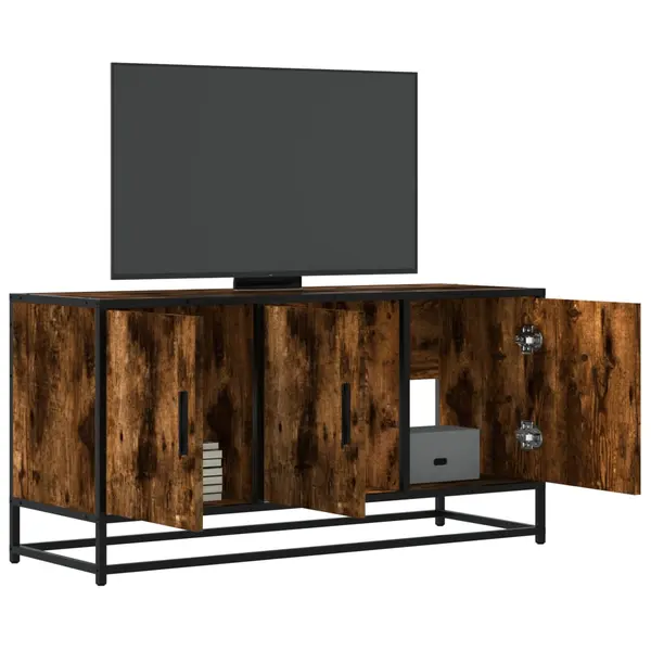 Gossi dulap tv stejar fumuriu, 100x35x50 cm lemn prelucrat si metal
