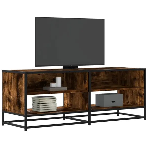 Gossi dulap tv stejar fumuriu, 120,5x40x46 cm lemn prelucrat si metal