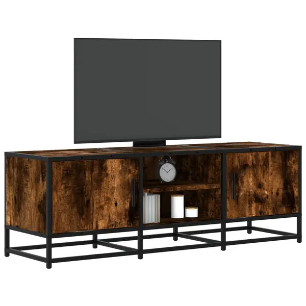 Gossi dulap tv stejar fumuriu, 120x35x41 cm lemn prelucrat si metal