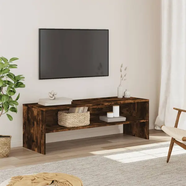 Gossi dulap tv, stejar fumuriu, 120x40x40 cm, lemn prelucrat