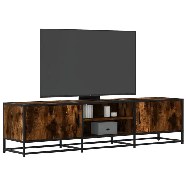 Gossi dulap tv stejar fumuriu, 160x35x41 cm lemn prelucrat si metal
