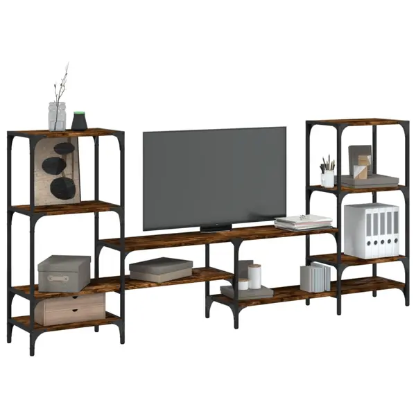 Gossi dulap tv, stejar fumuriu, 206,5x28,5x95 cm, lemn prelucrat